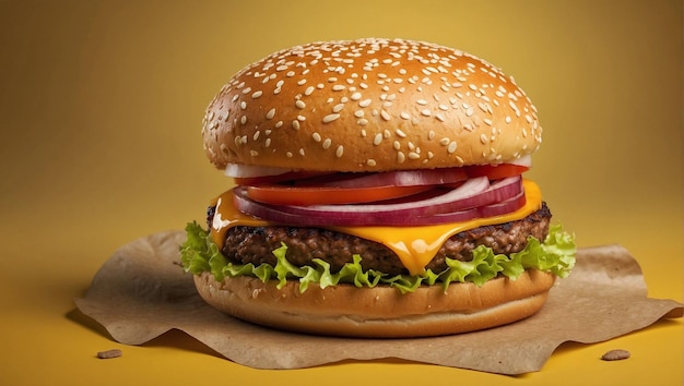 Hamburguesa aislada en un fondo amarillo