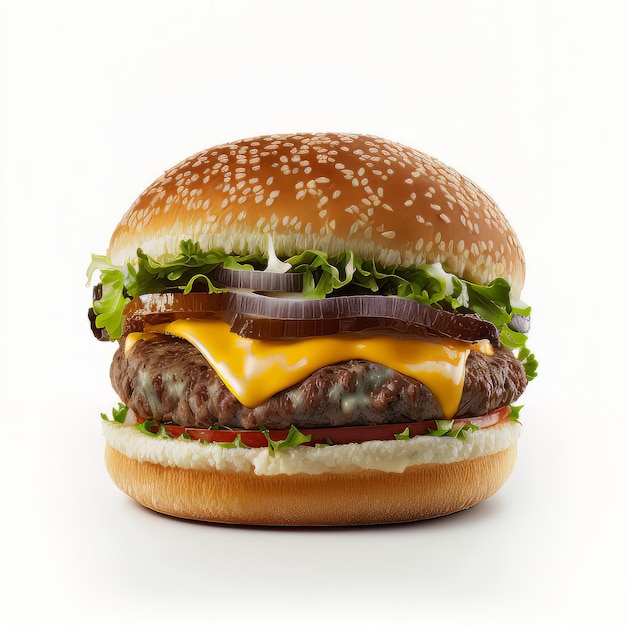 Foto hamburguesa aislada sobre fondo blanco ilustración ai generativo
