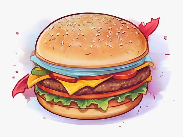 Hamburguesa al estilo de los dibujos animados con tomate y queso.