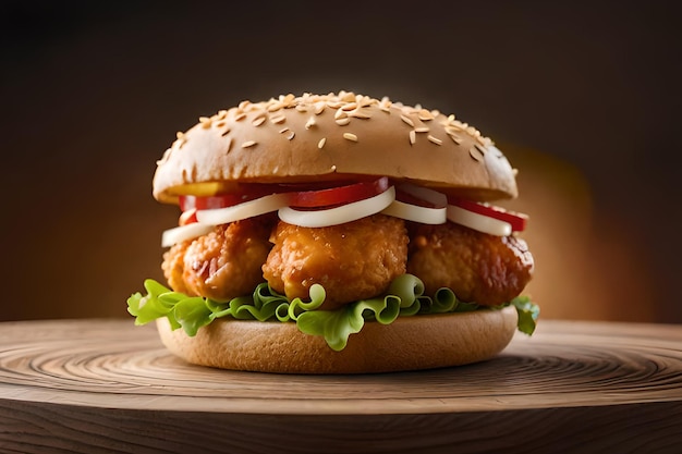 Una hamburguesa con albóndigas y salsa de tomate.