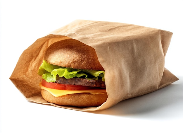 Hamburguesa en una bolsa de papel marrón