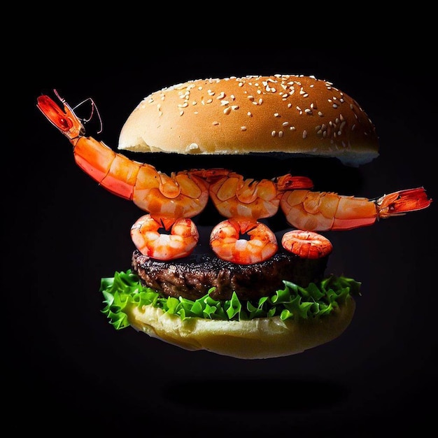 Foto una hamburguesa con un camarón hecha por un hombre.