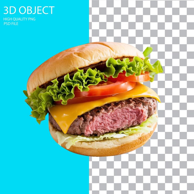 Hamburguesa de carne fresca aislada sobre un fondo transparente
