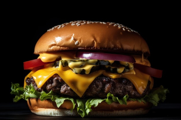 Hamburguesa de carne jugosa en mesa de madera rústica