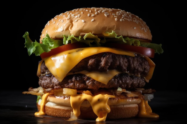 Hamburguesa de carne jugosa en mesa de madera rústica