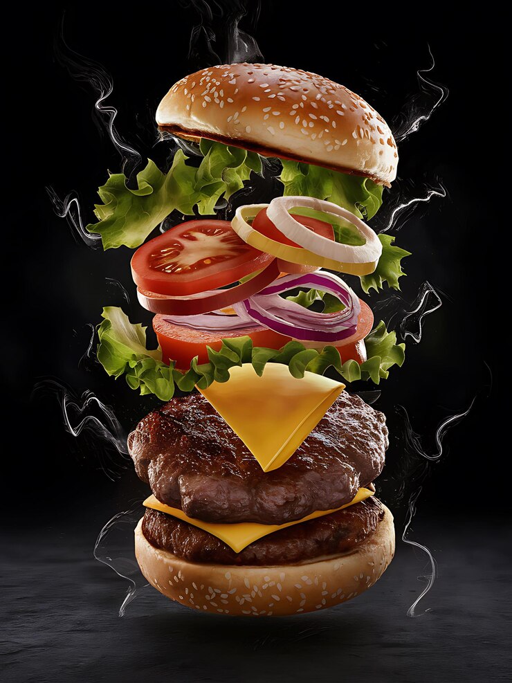 Hamburguesa de carne a la parrilla con lechuga y tomate saborosa hamburger de carne con queso y ensalada
