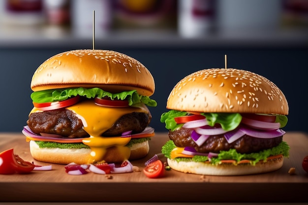 hamburguesa casera fresca y sabrosa en una mesa de madera