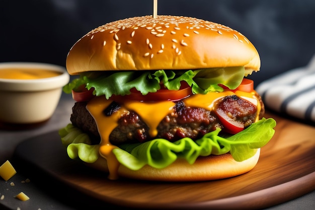 hamburguesa casera fresca y sabrosa en una mesa de madera