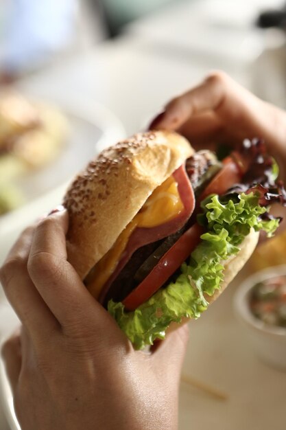 Hamburguesa casera con verduras frescas.