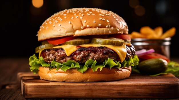Foto hamburguesa clásica de carne de res y queso de tomate de tamaño grande y pequeño