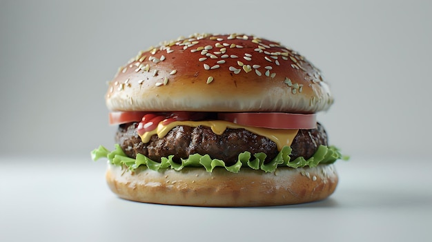 Hamburguesa clásica fresca en un fondo neutro perfecta para menús de comida y anuncios deliciosa y atractiva IA