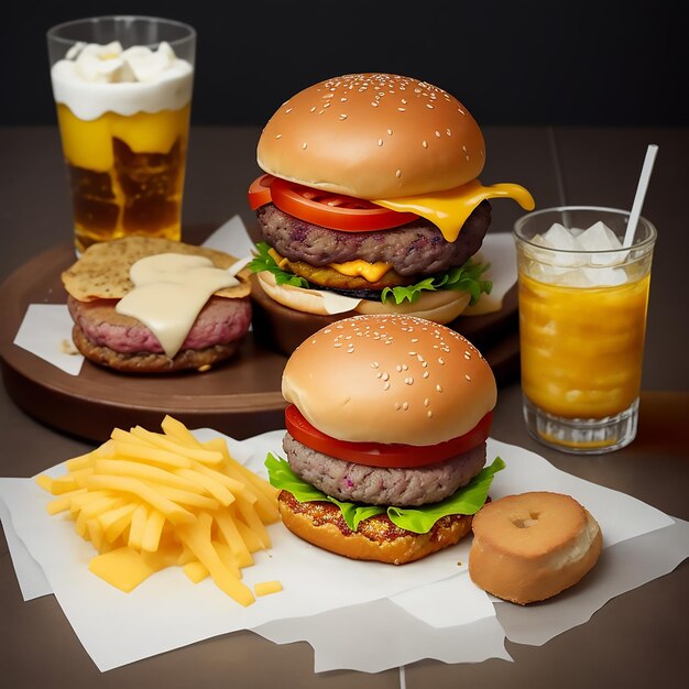 Foto hamburguesa y cola hamburguesa y papas fritas sándwich hamburguesa y papas fritas hamburguesa y papas fritas