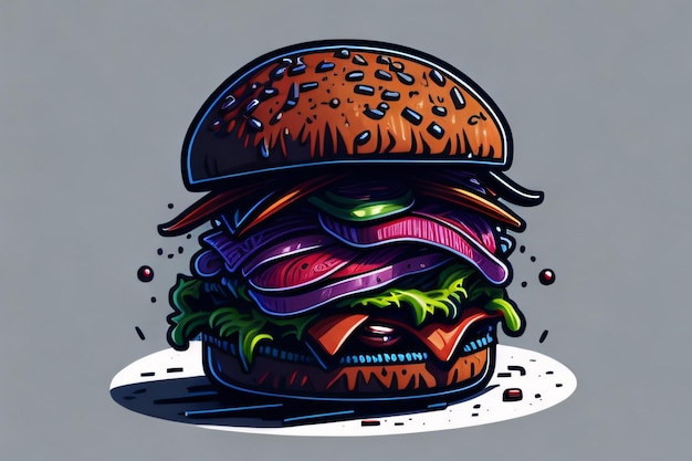 Hamburguesa colorida Etiqueta engomada de Humburger Fondo de hamburguesa Fondo de Humburger ai generado