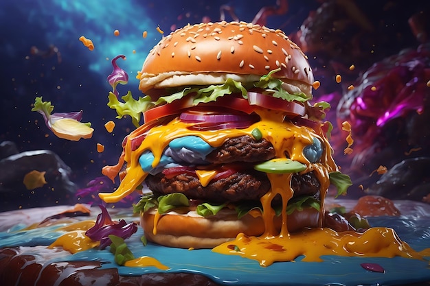 Foto hamburguesa deliciosa comida astral escape splash