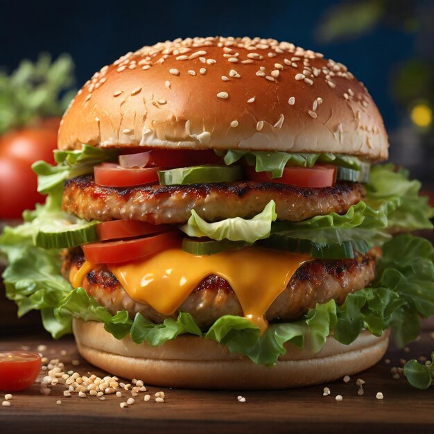 Foto una hamburguesa deliciosa con ingredientes frescos.