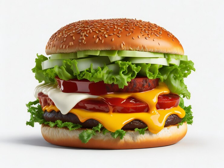 Una hamburguesa deliciosa y realista con una jugosa hamburguesa de verduras frescas.