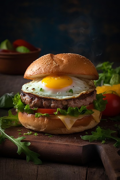 Hamburguesa de desayuno en un pan IA generativa