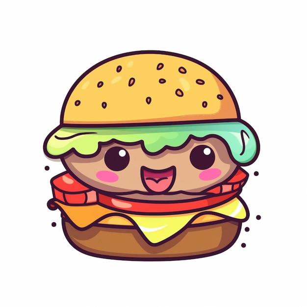 Foto hamburguesa de dibujos animados con una cara y un pan con mucha salsa generativa ai