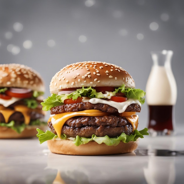 Una hamburguesa doble aislada sobre fondo blanco