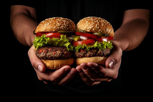 Hamburguesa doble en la mano