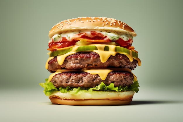 Una hamburguesa doble con queso de fondo verde