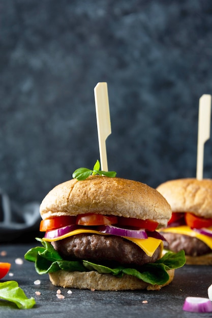 Hamburguesa con empanada de carne roja picada, sándwich de hamburguesa casero