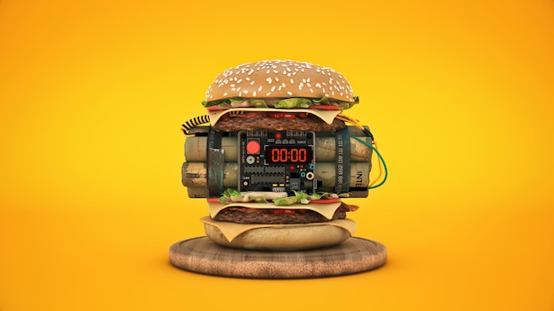 hamburguesa con explosivo render 3d