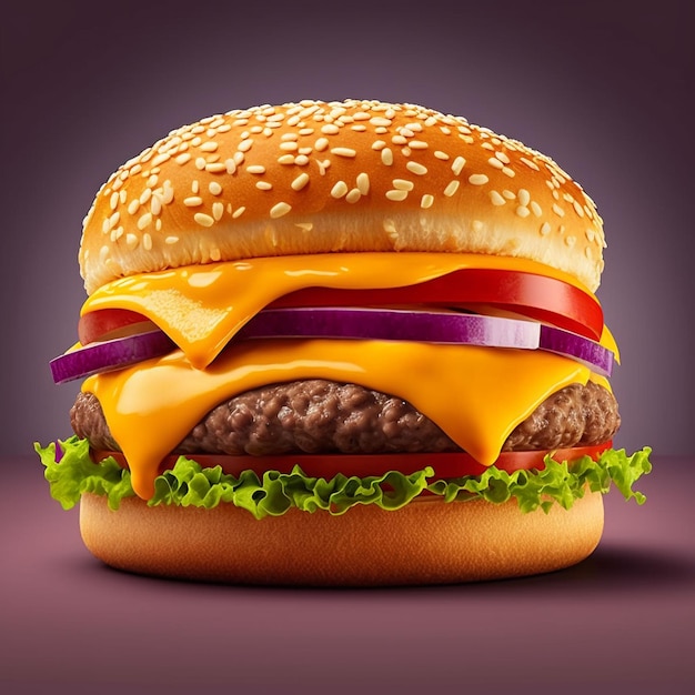 Una hamburguesa con un fondo morado y un fondo morado.