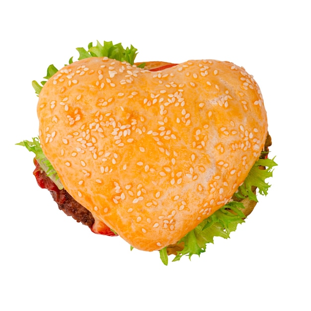 Hamburguesa con forma de corazón aislado en blanco