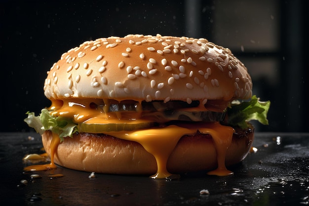 Hamburguesa de foto comercial promocional con carne.