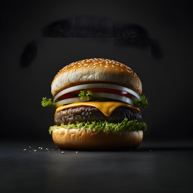 Hamburguesa en fotografía de comida de fondo negro