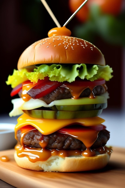 Foto hamburguesa de fotos gratis con tomate de carne y tocino frito