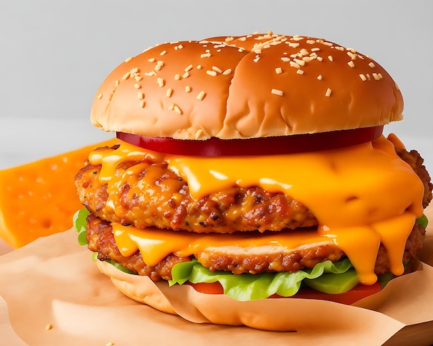 Foto hamburguesa fresca de comida rápida con carne de res y queso crema generada por ai