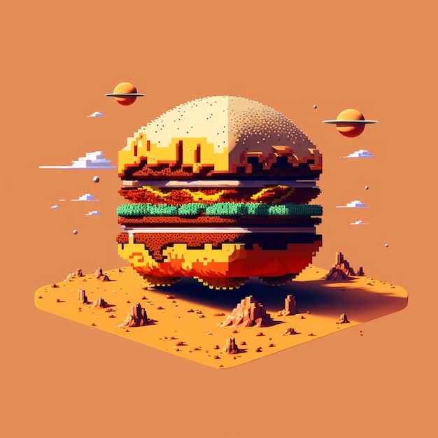 Una hamburguesa con una hamburguesa grande en naranja y amarillo.