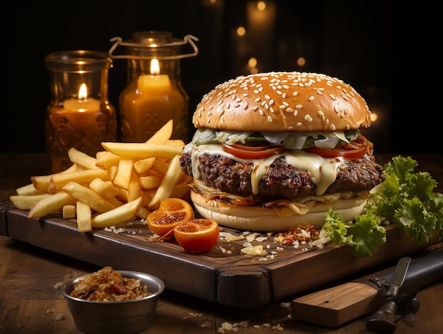 Hamburguesa hecha a mano comida rápida deliciosa foto