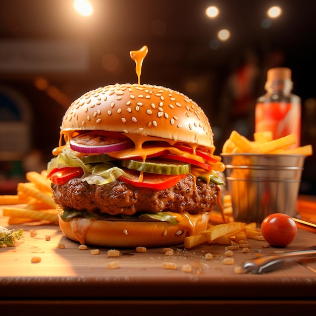 hamburguesa hecha a mano completa imagen ultra realista