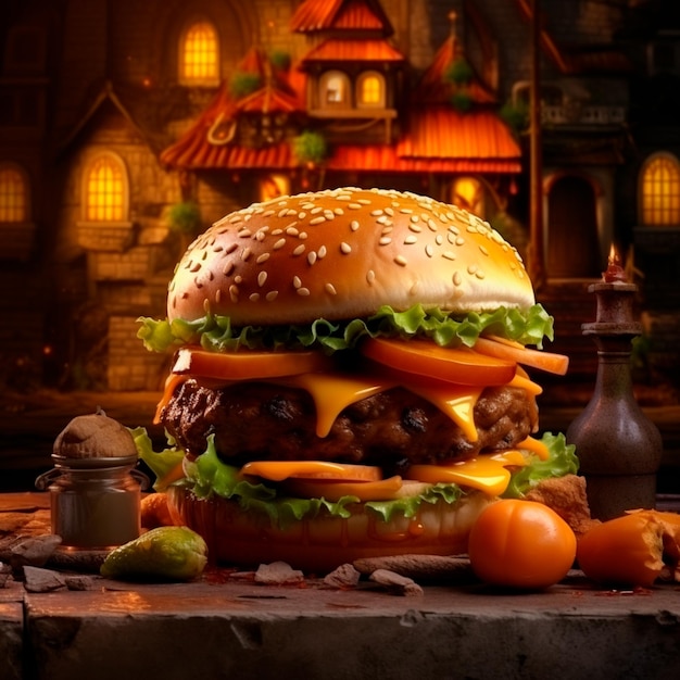 hamburguesa hecha a mano completa imagen ultra realista