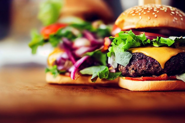 Hamburguesa hecha a mano en una mesa de madera