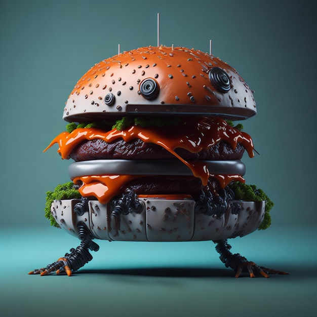 Foto una hamburguesa hecha por un robot hecho por un robot