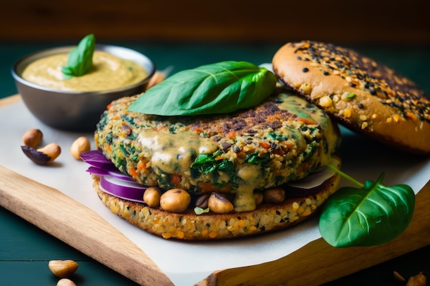 Hamburguesa con hoja verde encima IA generativa