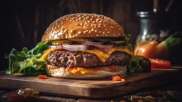 Hamburguesa con ilustraciones realistas IA generativa