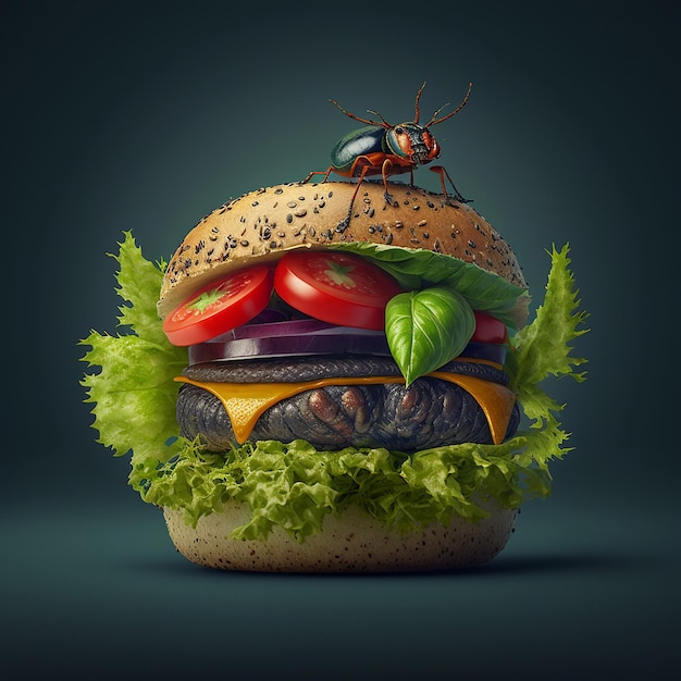 Una hamburguesa con un insecto en ella