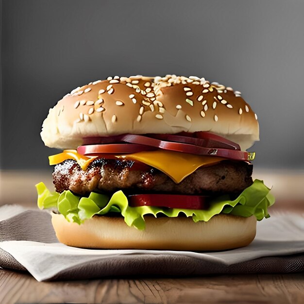 Una hamburguesa jugosa con un lado de papas fritas marrones doradas