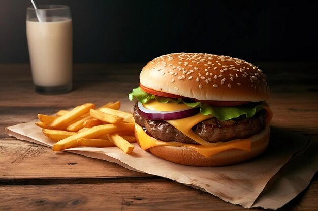 Una hamburguesa con lechuga, tomate y queso.