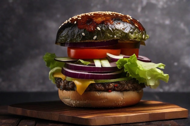 una hamburguesa con lechuga y tomate