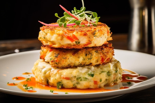 Hamburguesa de mantequilla de ajo, camarón y pastel de cangrejo