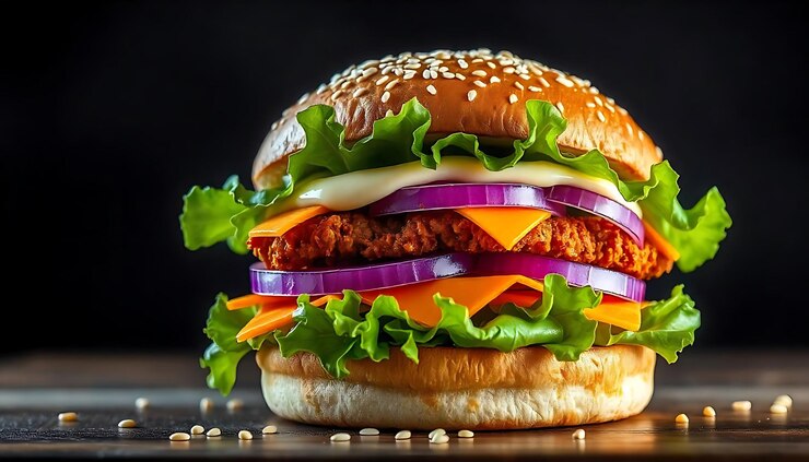 una hamburguesa con muchas verduras