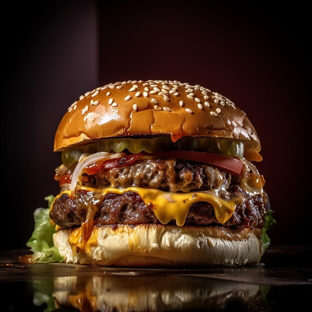 Foto una hamburguesa con mucho queso y verduras