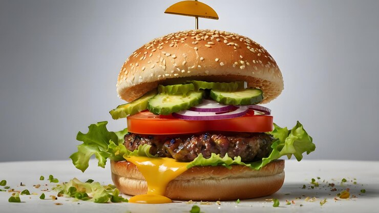 La hamburguesa se muestra con los ingredientes individualmente