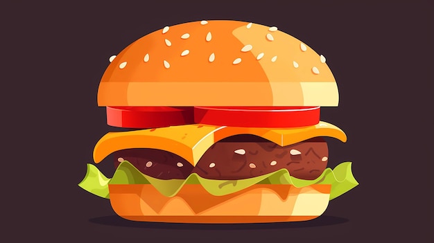 Foto hamburguesa o hamburguesa de diseño plano sobre fondo oscuro ai generativo